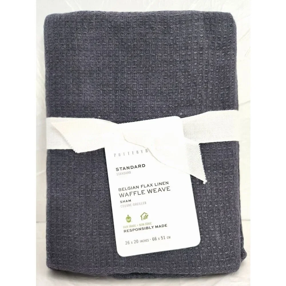 Pottery Barn Steel Blue Standard Belgian Flax Linen Waffle Weave 1-Sham 26